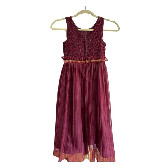 NANETTE Tulle and Lace Sparkly Burgundy Party Dress Flower Girl Princess Size 8 - Picture 5 of 14